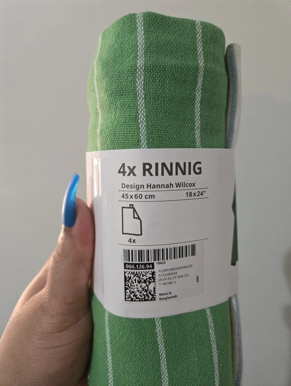 RINNIG Green and White Striped Kitchen Towels - Set